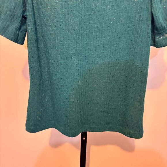 J. Crew Green Pointelle Short Sleeve Ruffle Neck Top - Picture 8 of 12